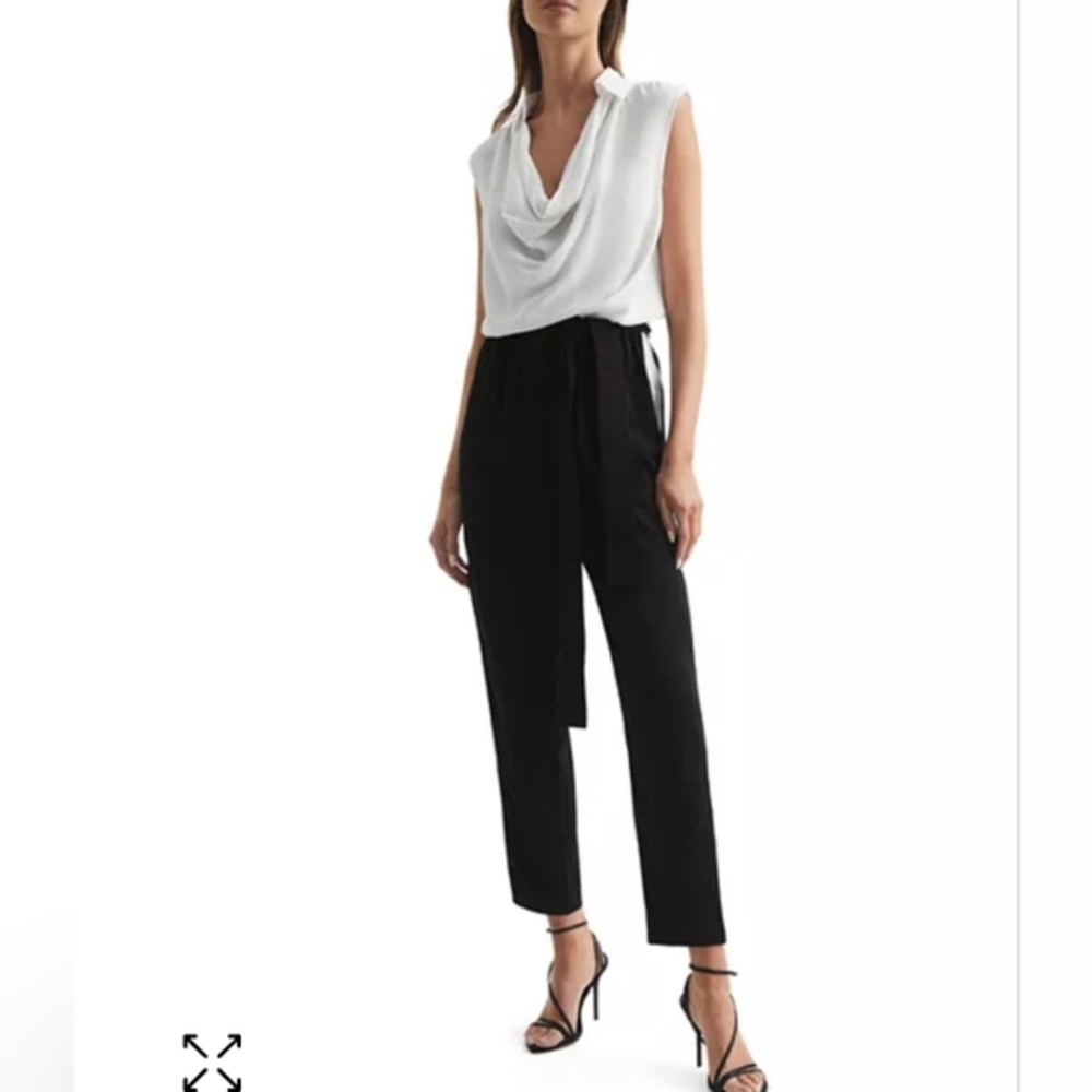 Reiss Allie Colour Block Cream and Black Shirt Jumpsuit Size 6